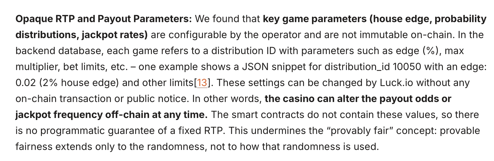 Evidence against Luck.io provable fairness